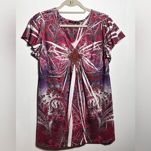 Apt. 9 Pink Purple Y2K Vibrant Paisley Blouse 1X